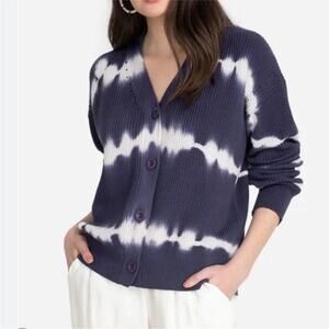 Johnny Was Calme Cardigan Sweater Tie Dye Blue Purple Size M